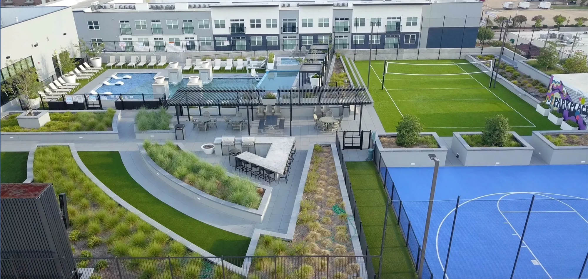 Outdoor amenities featuring sport courts outdoor seating pavilion and resort style pool