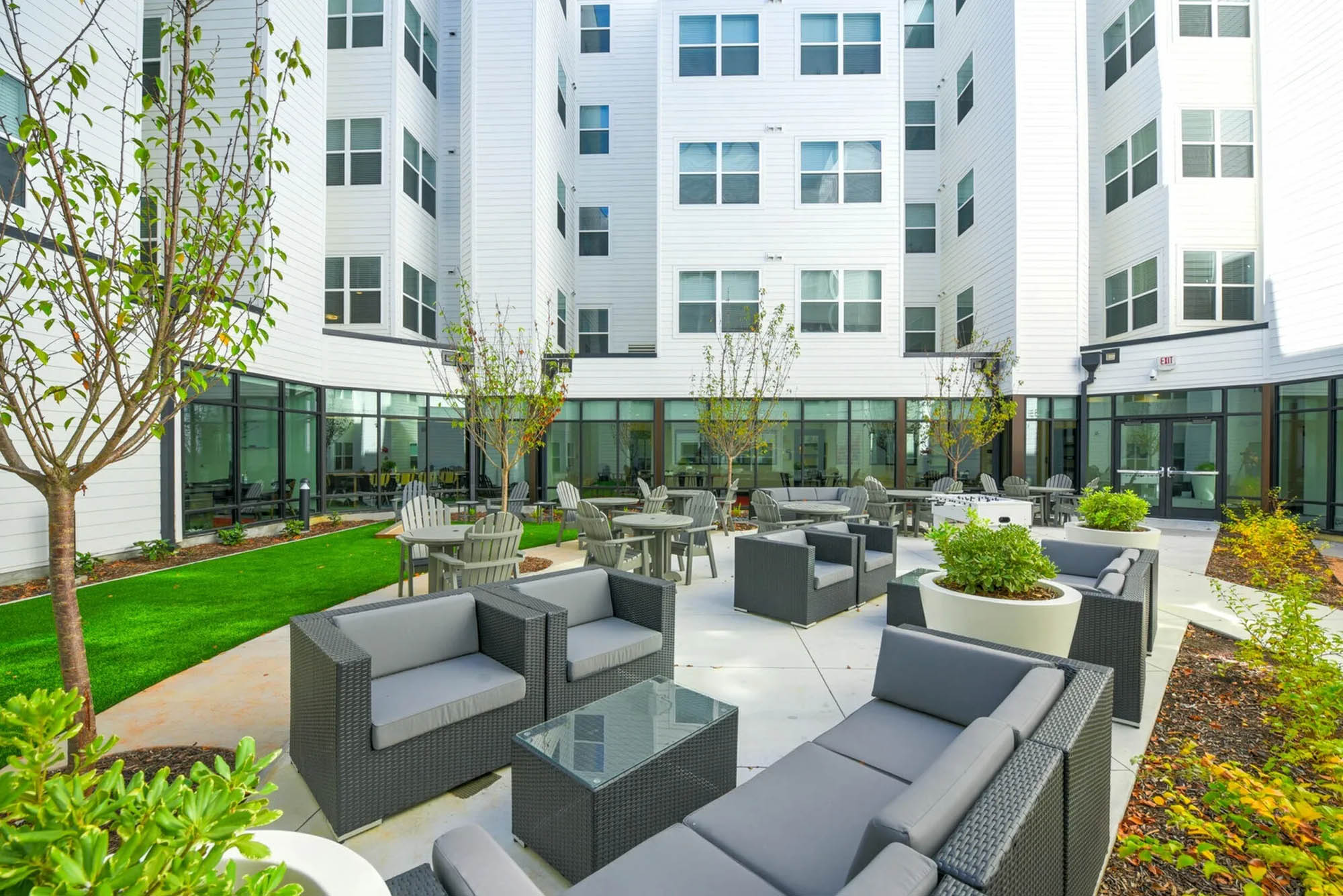 Outdoor seating in courtyard