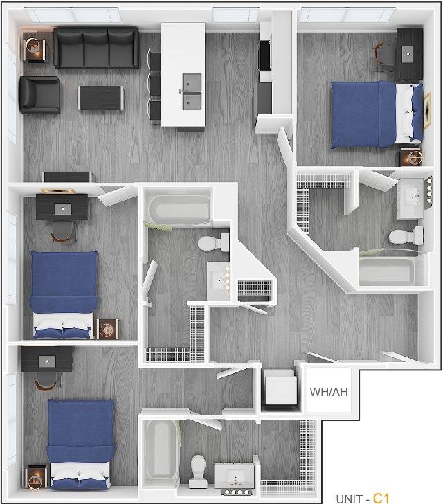 3BR/3BA floor plan